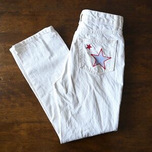 Reformation Cynthia High Rise Straight Jeans Star Embroidered Vintage White 27